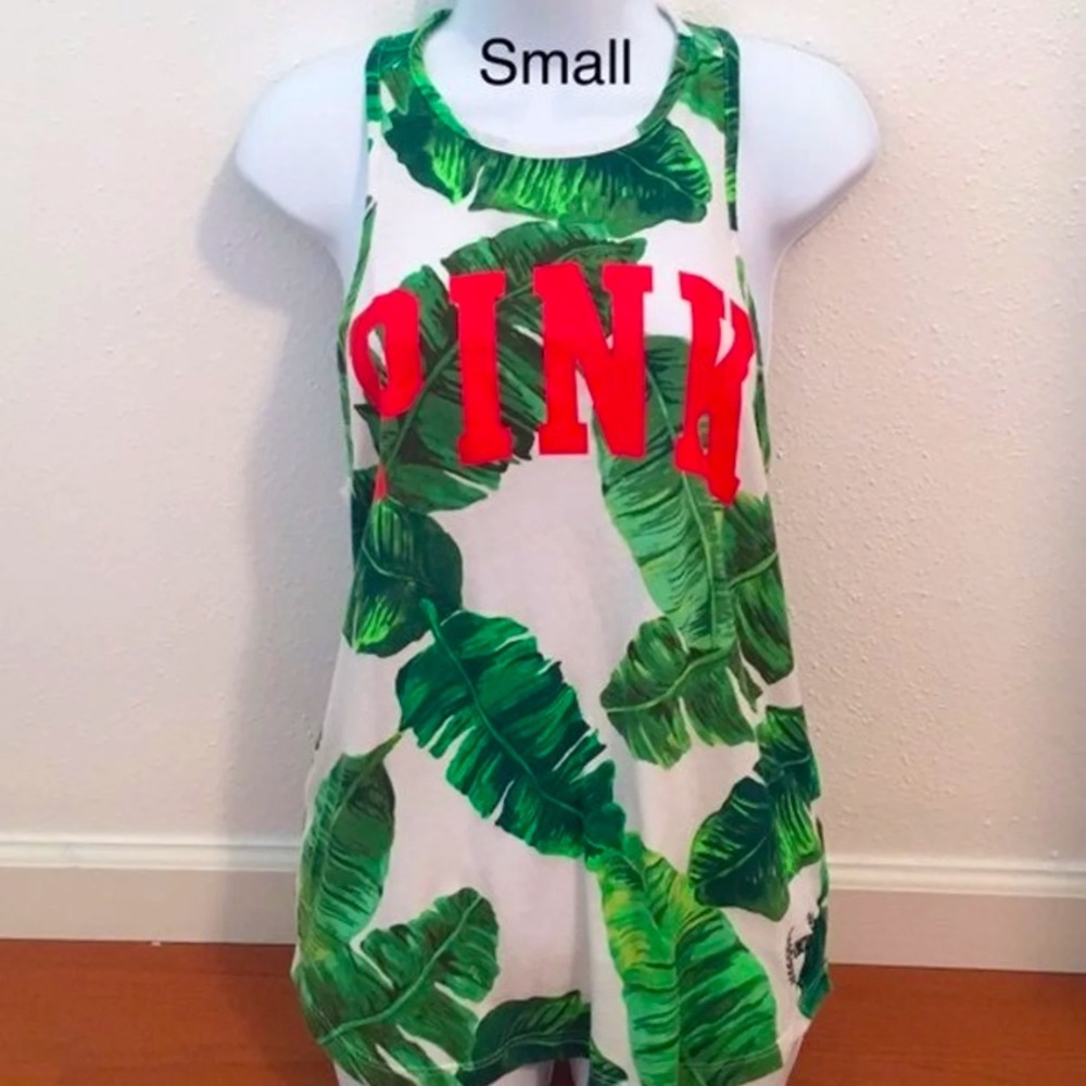 Victoria’s Secret PINK All Over Palm Lead High Neck Racerback Flowy Tank Top